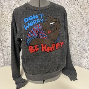 Vintage 1980's Grey Don't Worry Be Happy Bear Funny Crewneck Sweatshirt Size XL